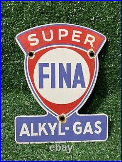Vintage Super Fina Porcelain Sign Alkyl Gas Station Plaque Oil Service Garage