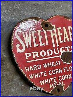 Vintage Sweetheart Porcelain Sign Grain Farming Feed Seed Corn Flour Gas Oil Red
