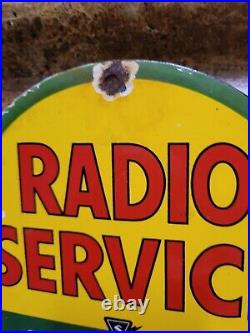 Vintage Sylvania Porcelain Sign Radio Tubes Authorized Service Am Fm 8 Gas Oil
