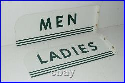 Vintage TEXACO Gas Service Station Restroom Flange Sign Set Men Ladies Porcelain