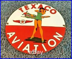 Vintage Texaco Aviation Pinup Girl Airplane 11 3/4 Porcelain Metal Gas Oil Sign