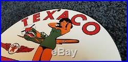 Vintage Texaco Aviation Pinup Girl Airplane 11 3/4 Porcelain Metal Gas Oil Sign