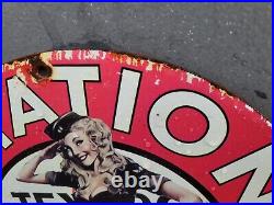 Vintage Texaco Aviation Porcelain Sign Sailor Woman Gas Airplane Oil Flying USA