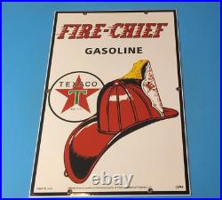 Vintage Texaco Fire Chief Motor Oil Porcelain Metal Gasoline Service Pump Sign