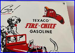 Vintage Texaco Fire-chief Gasoline Porcelain Sign 101 Dalmatians Fighter Truck