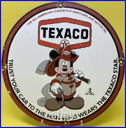 Vintage Texaco Fire-chief Gasoline Porcelain Sign Disney Mickey Mouse Motor Oil