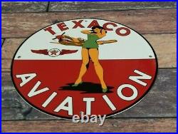 Vintage Texaco Gasoline Porcelain Military Service P51 Ww2 Airplane Gas Oil Sign