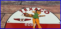 Vintage Texaco Gasoline Porcelain Military Service P51 Ww2 Airplane Gas Oil Sign