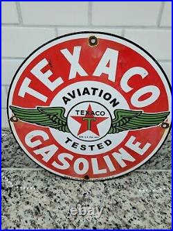 Vintage Texaco Gasoline Porcelain Sign Gas Oil Aviation Aircraft Texas Company