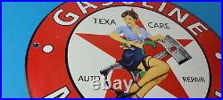 Vintage Texaco Gasoline Sign Gas Pump Motor Oil Porcelain Enamel Metal Sign