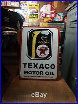 Vintage Texaco Motor Oil Porcelain Sign Gas Station Pump Plate Soda