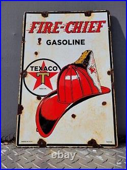 Vintage Texaco Porcelain Sign Fire Chief Gas Oil Texas Star Company Petroleum 18