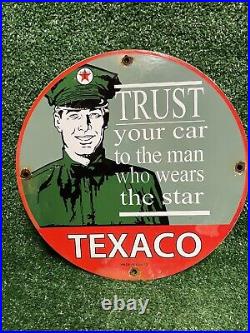 Vintage Texaco Porcelain Sign Gas Station Motor Oil Service Center Man Attendant