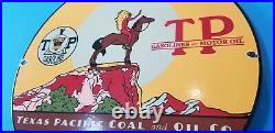 Vintage Texas Pacific Coal Oil Porcelain Horse & Indian Chief Teepee Gas Sign