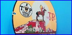 Vintage Texas Pacific Coal Oil Porcelain Horse & Indian Chief Teepee Gas Sign