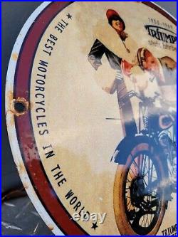Vintage Triumph Motorcycle Porcelain Sign Dealer Advertising Gas Oil Service