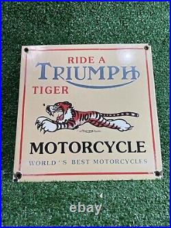 Vintage Triumph Motorcycle Porcelain Sign Dealer Gas Motor Oil Service Station
