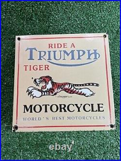 Vintage Triumph Motorcycle Porcelain Sign Dealer Gas Motor Oil Service Station