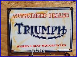 Vintage Triumph Porcelain Sign British Motorcycle Dealer Gas Motor Oil Service