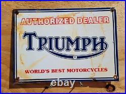 Vintage Triumph Porcelain Sign British Motorcycle Dealer Gas Motor Oil Service