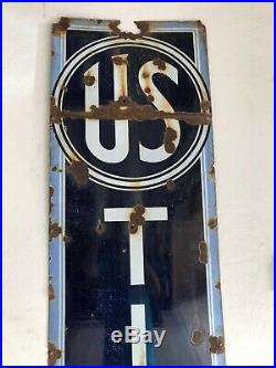 Vintage US TIRES Large Vertical Porcelain Sign 1930's 1940's 18x72