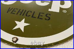 Vintage U. S. Army Jeep Porcelain Sign Willy's War Gas Oil Pump Plate Rare Wwii