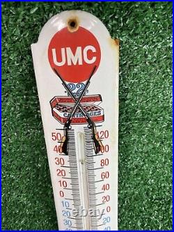 Vintage Umc Remington Porcelain Thermometer Sign Gas Oil Gun Rifle Shotgun Ammo