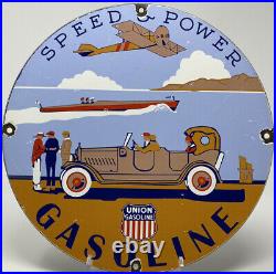 Vintage Union Gasoline Porcelain Sign Gas Station Pump Plate Speed Power Oil