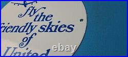 Vintage United Airlines Porcelain Gas Aviation Service Station Pump Plate Sign