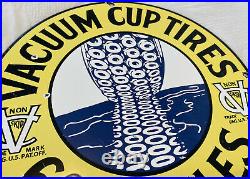 Vintage Vacuum Cup Tires Porcelain Sign Pennsylvania Gas Oil Auto Shop Garage