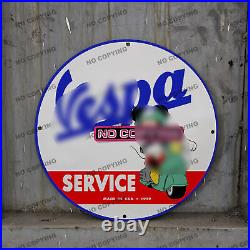 Vintage Vespa Cartoon Style Gas Station Service Man Cave Oil Porcelain Sign 105