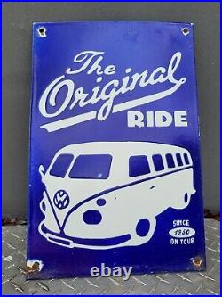 Vintage Volkswagon Porcelain Sign Vw Bus German Automobile Dealer Car Gas Oil