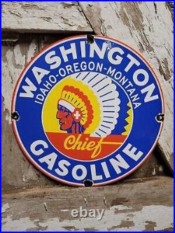 Vintage Washington Chief Gasoline Porcelain Sign Idaho Oregon Montana Gas Oil