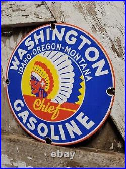 Vintage Washington Chief Gasoline Porcelain Sign Idaho Oregon Montana Gas Oil