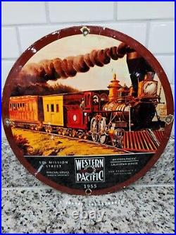 Vintage Western Pacific Railway Porcelain Sign Gas Oil Train Railroad Engine 12