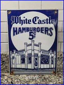 Vintage White Castle Hamburger Porcelain Sign Drive Thru Fast-food Diner Gas Oil