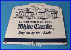 Vintage White Castle Porcelain Fast Food Hamburger Restaurant Gas Oil Pump Sign
