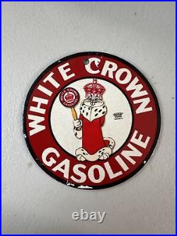 Vintage White Crown Gasoline Porcelain Sign 4.5 Gas Oil Pump Plate