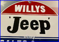 Vintage Willys Jeep Porcelain Dealership Sign Army Gas Oil Ih Wrangler Army