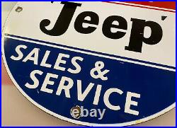 Vintage Willys Jeep Porcelain Dealership Sign Army Gas Oil Ih Wrangler Army