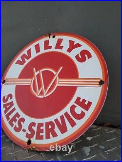 Vintage Willys Porcelain Sign Jeep Automobile Dealer Gas Station Pump Plate Oil