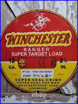 Vintage Winchester Porcelain Sign 30 Gas Oil Ranger Trap Skeet Gun Ammo Hunting