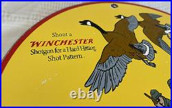 Vintage Winchester Porcelain Sign Ammo 12 Gauge Shot Gun Shells Bird Hunting Dog