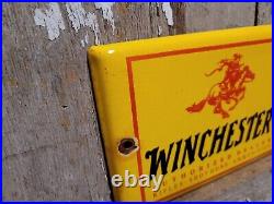 Vintage Winchester Porcelain Sign Ammunition Dealer Gun Firearm Pistol Gas Oil