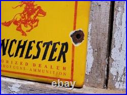 Vintage Winchester Porcelain Sign Ammunition Dealer Gun Firearm Pistol Gas Oil