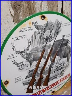 Vintage Winchester Porcelain Sign Buck Deer Hunting Gun Rifle Shotgun Gas Oil
