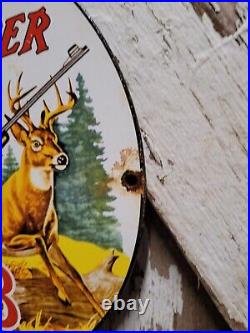 Vintage Winchester Porcelain Sign Deer Hunting Buck Shooting Gun Rifle Gas Oil