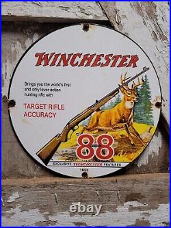 Vintage Winchester Porcelain Sign Deer Hunting Buck Shooting Gun Rifle Gas Oil