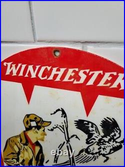 Vintage Winchester Porcelain Sign Game Quail Hunting Gun Rifle Shotgun Gas Oil