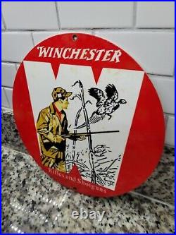 Vintage Winchester Porcelain Sign Game Quail Hunting Gun Rifle Shotgun Gas Oil